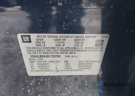 2016 Chevrolet Equinox Ls z USA, uszkodzony, nr VIN 2GNALBEK4G1153780